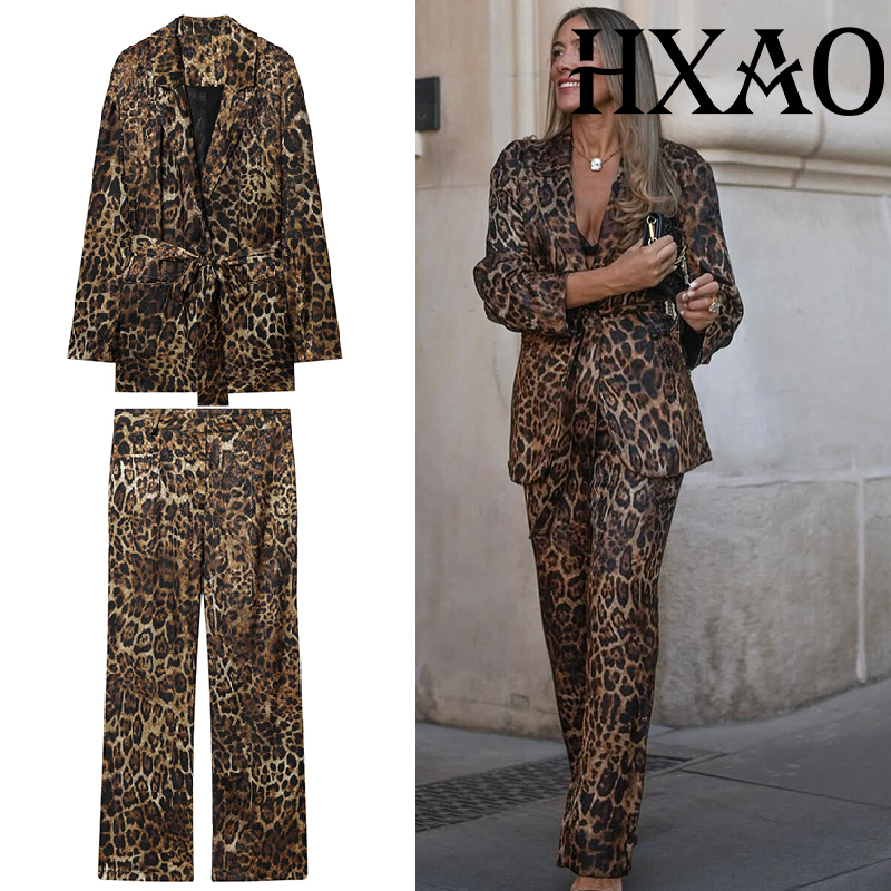 Formal Attire Woman - HXAO Luipaardbroeksets 2-delige set Vintage lange