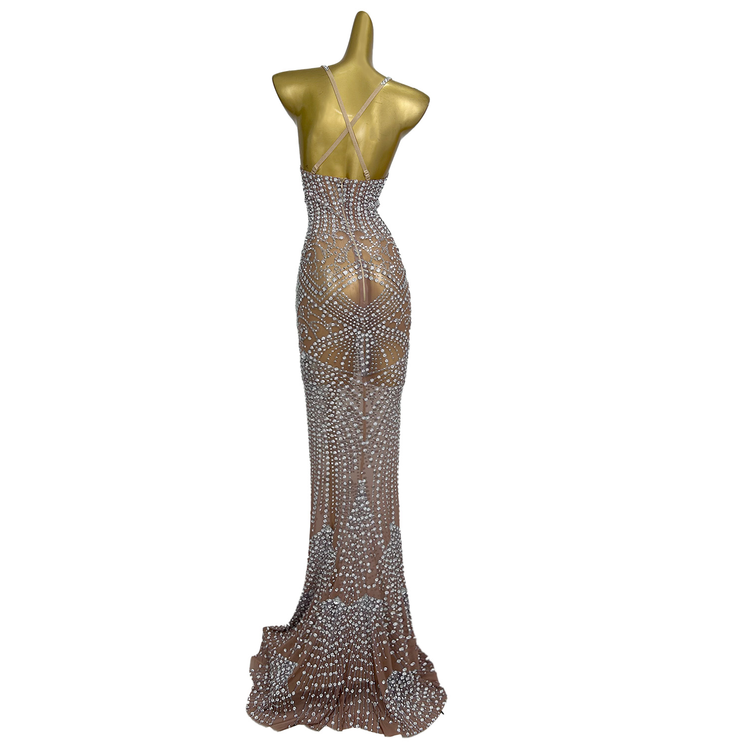Women'S Formal Dinner Wear - Sexy See Through Banket Party Strass