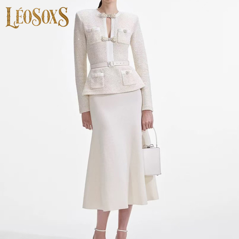 Pencil Skirt Midi - LEOSOXS gecoördineerde set voor dames: tweedjack