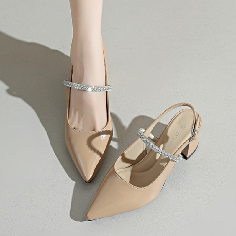 Formal Women Daily Wear Sandals - Dames pumps met vierkante neus, strass