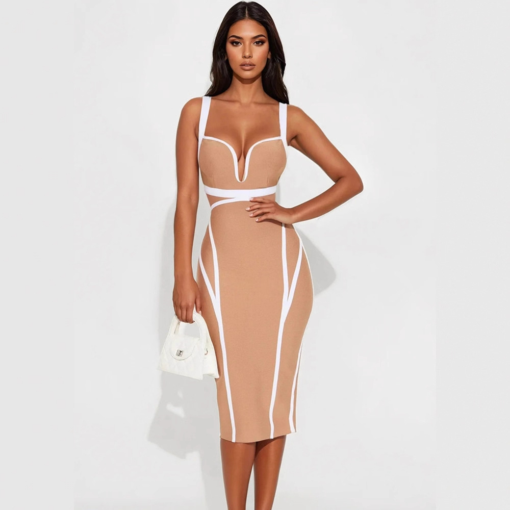 Women'S Formal Dinner Wear - Glam Cut Hip Wrap Witte Rand