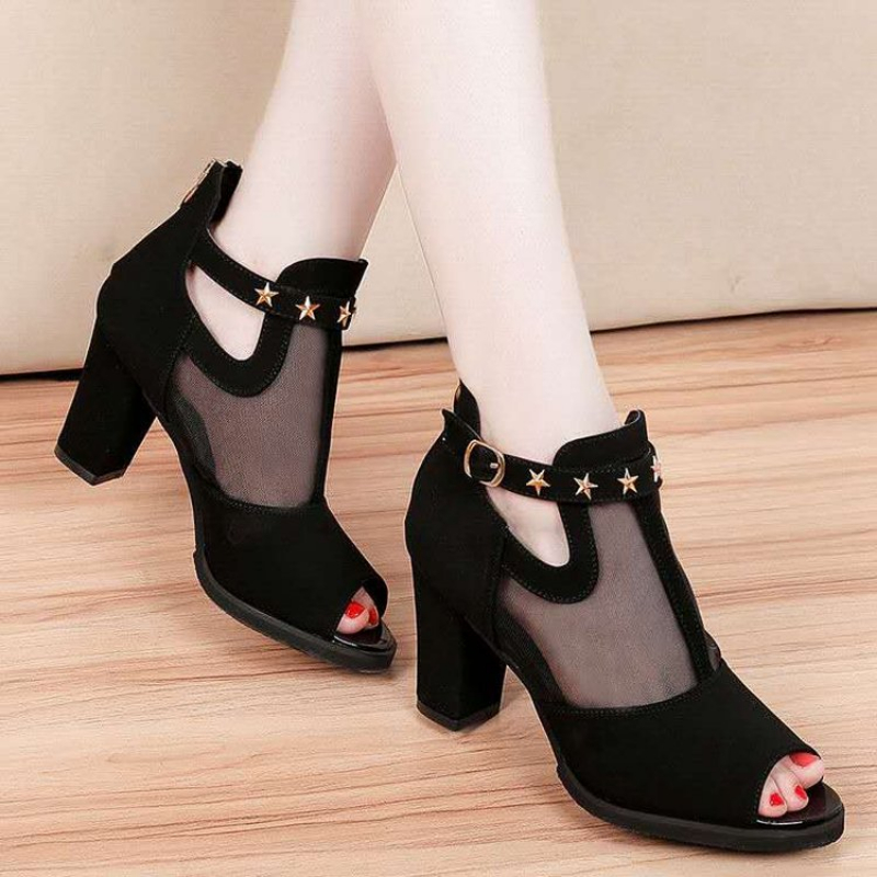 Women Formal Wear For Office - Mesh peeptoe blokhakken dames sandalen met