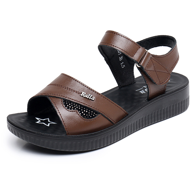 Zwarte leren T-strap peeptoe s - Formal Women Daily Wear Sandals recensie en prijs