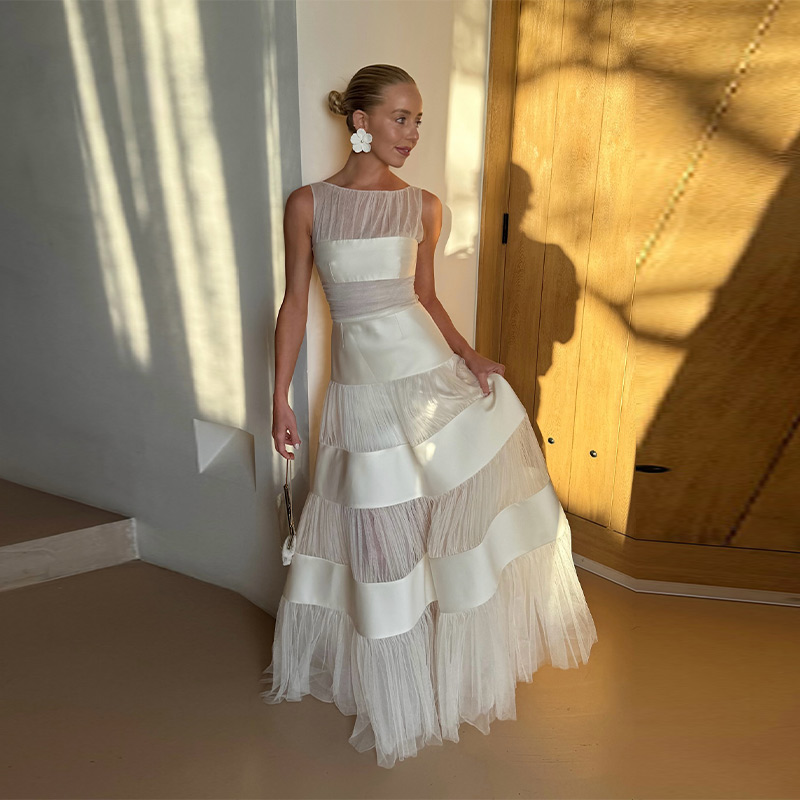 Chique witte mouwloze patchwor - Women'S Formal Dinner Wear recensie en prijs