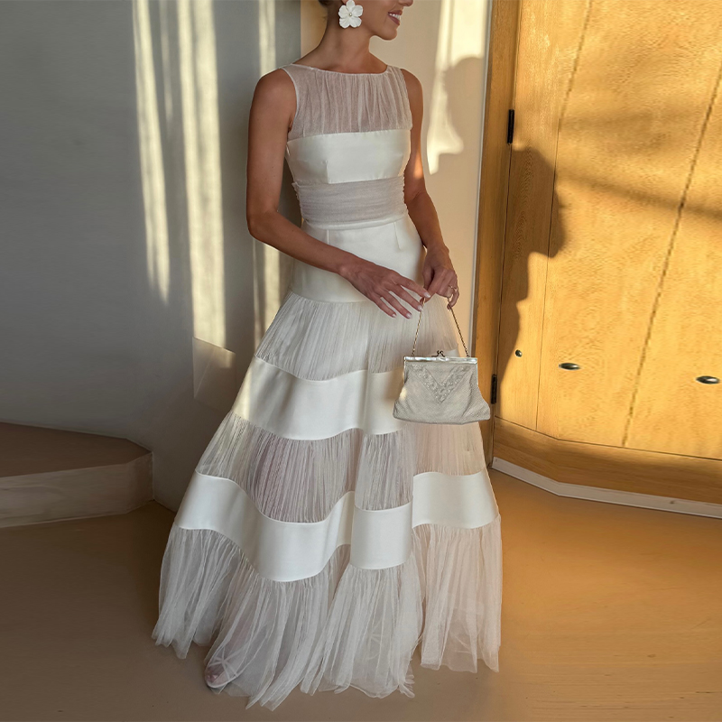 Chique witte mouwloze patchwor - Women'S Formal Dinner Wear recensie en prijs